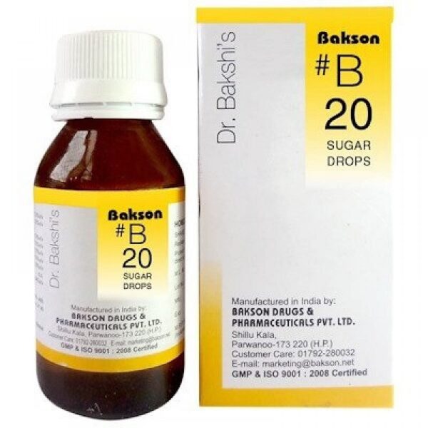 Bakson B20 Sugar Drops (30ml) For Raised Blood Sugar Level, reduce burning urine, tingling palms