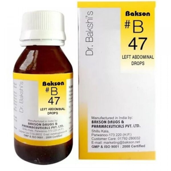 Bakson B47 Left Abdominal Drops (30ml) Left Side Pain in Abdomen, Left side ovary, kidney