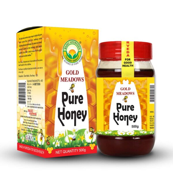 Basic Ayurveda Pure Honey (Gold Meadows) 500g For immunity, cough and cold, wounds, gastrointestinal disorders