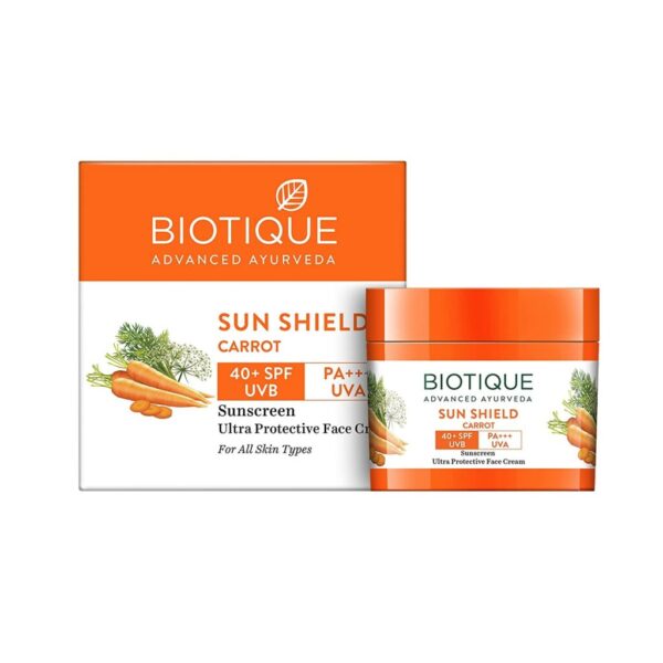 Biotique Sun Shield Carrot 40+ SPF UVB Sunscreen (50g) For fair and moisturized skin