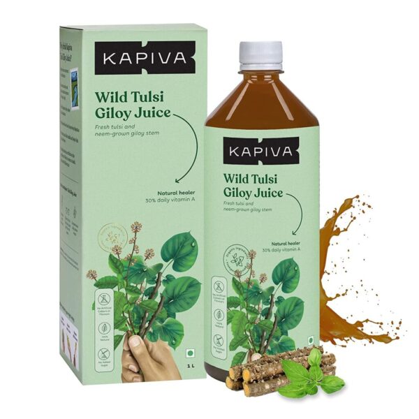 Kapiva Tulsi Giloy Juice 1 L FOR headaches, cough, cold, lowers blood sugar level, improves vision
