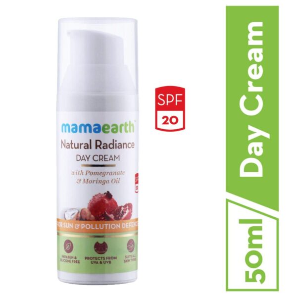 Mamaearth Day Cream with SPF 20+, Whitening and Tightening Face Cream with Moringa & Pomegranate Oil 50 ml