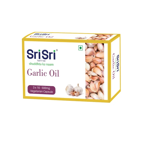 Sri Sri Tattva Ayurvedic Garlic Veg Oil Capsules 15g for levels of cholesterol gastric
