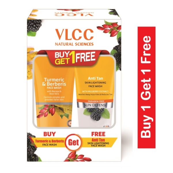 VLCC Turmeric and Berberis Face Wash + Anti Tan Skin Lightening Face Wash (Buy 1 Get 1) (Pack of 2)