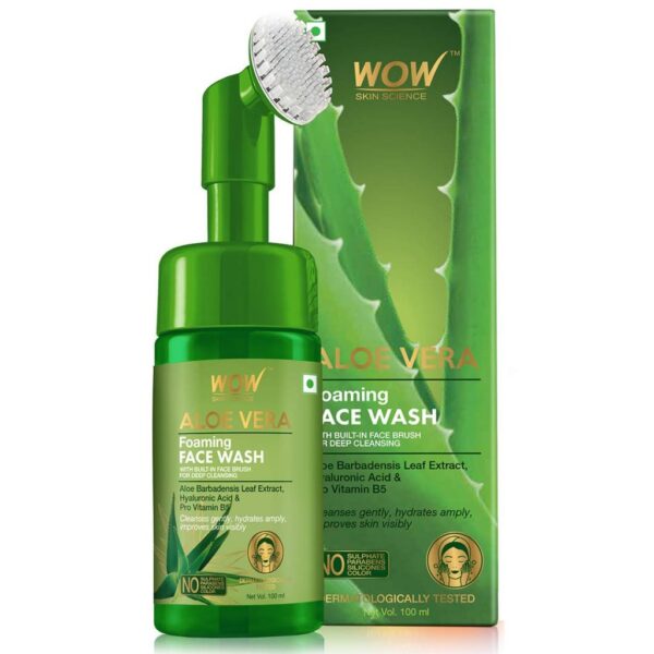 WOW Skin Science Aloe Vera Foaming Face Wash With Built-In Face Brush For Deep Cleansing - No Parabens, Sulphate, Silicones & Color - 100 ml