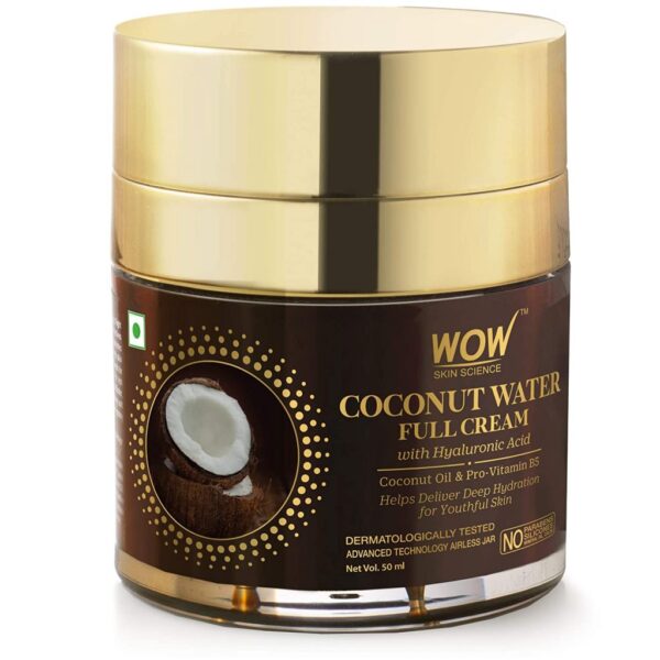 WOW Skin Science Coconut Water Full Cream With Hyaluronic Acid for Deep Hydration & Youthful Skin - For All Skin Types - No Parabens, Silicones, Mineral Oil & Color - 50 ml