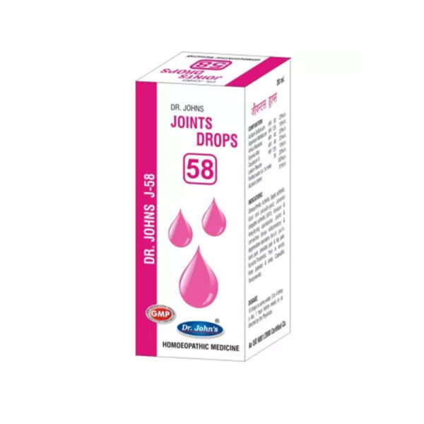 Dr Johns Homeopathic J 58 Joints Drops (30ml) Pain in wrists, Knee (patellar) & ankle.