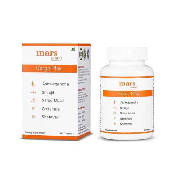 mars by GHC Surge Max  | 60 Capsules | Shilajit Ashwagandha, Gokshura, Safed Musli Capsules For Overall Health